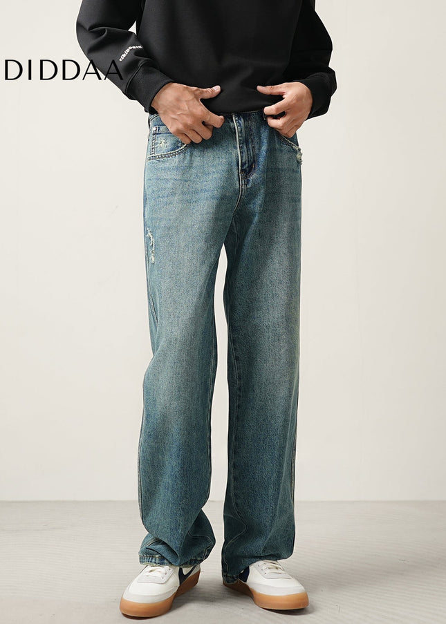 Classic Blue Retro Loose Straight Wide-Leg Jeans - Men’s Jeans