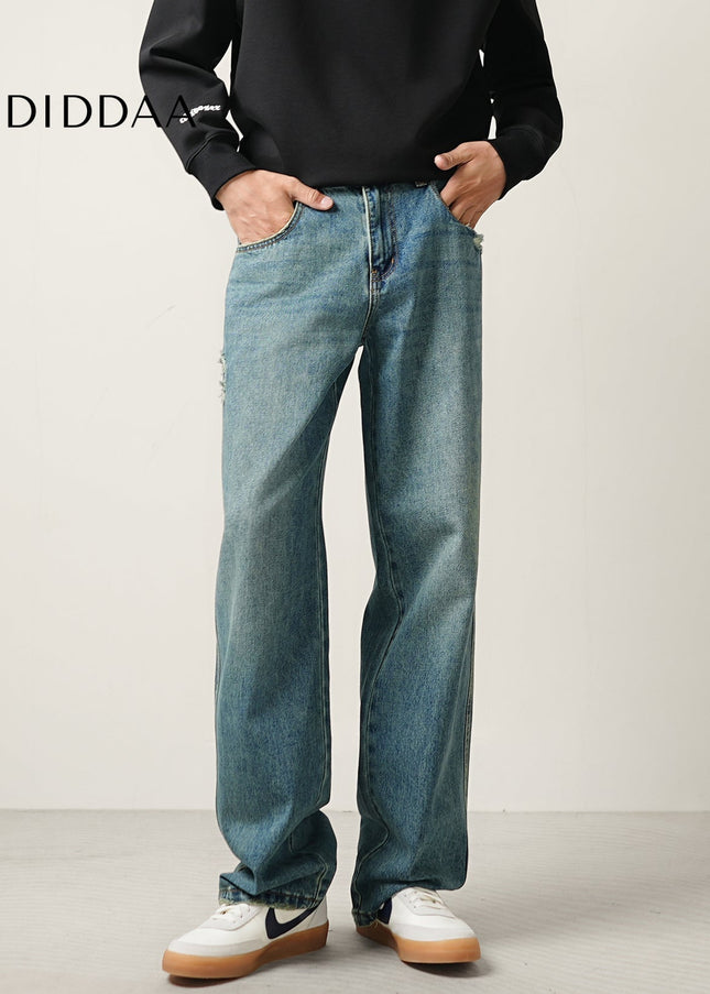 Classic Blue Retro Loose Straight Wide-Leg Jeans - Men’s Jeans