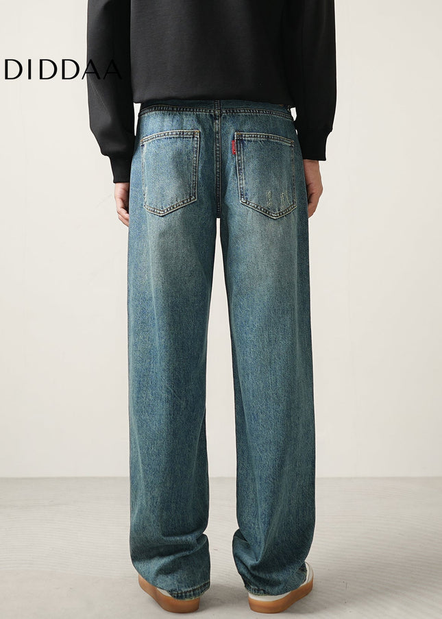 Classic Blue Retro Loose Straight Wide-Leg Jeans - Men’s Jeans