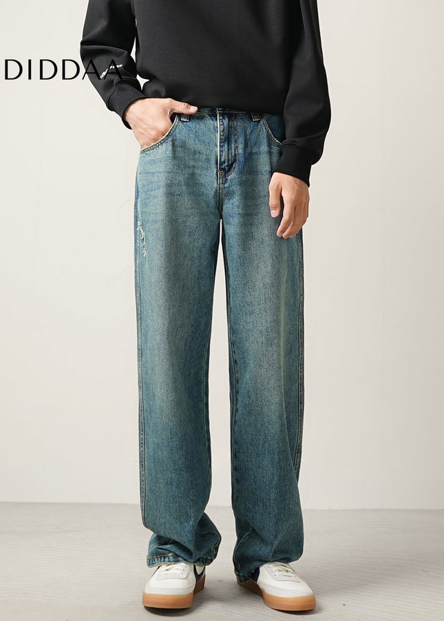 Classic Blue Retro Loose Straight Wide-Leg Jeans - Men’s Jeans