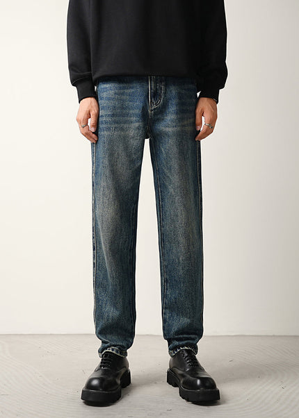 Classic Blue Wash Loose Straight Jeans for Men - 28 / Dark Blue - Men’s Jeans