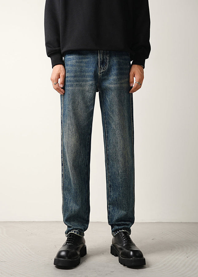 Classic Blue Wash Loose Straight Jeans for Men - 28 / Dark Blue - Men’s Jeans