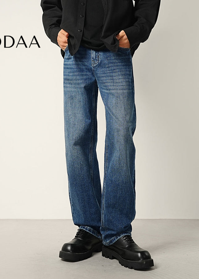 Classic Blue Wash Stretch Loose Straight-Leg Jeans - 28 / Dark Blue - Men’s Jeans