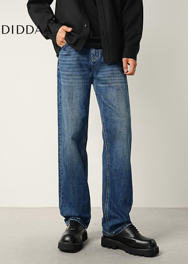 Classic Blue Wash Stretch Loose Straight-Leg Jeans - Men’s Jeans