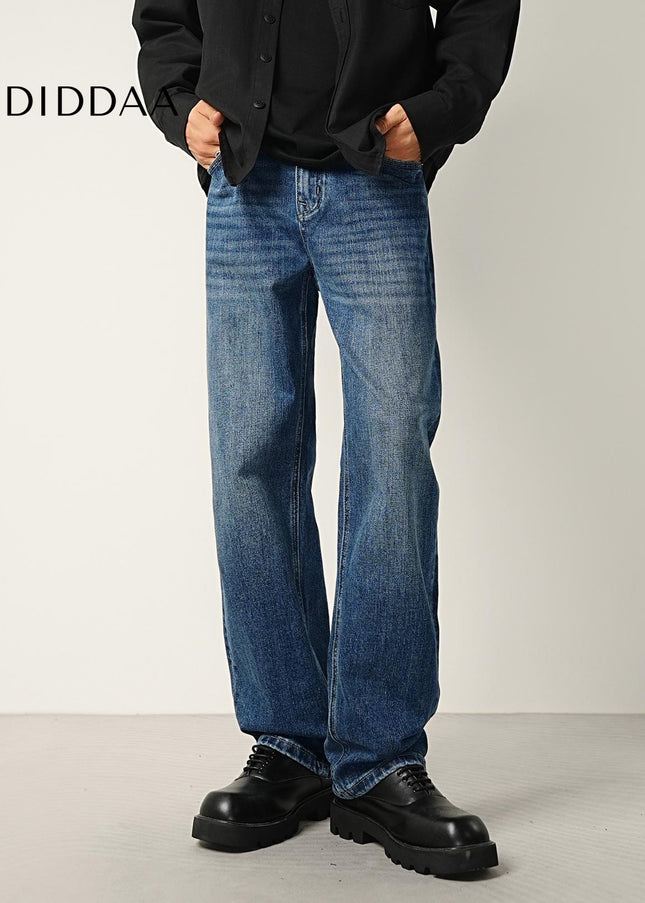 Classic Blue Wash Stretch Loose Straight-Leg Jeans - Men’s Jeans