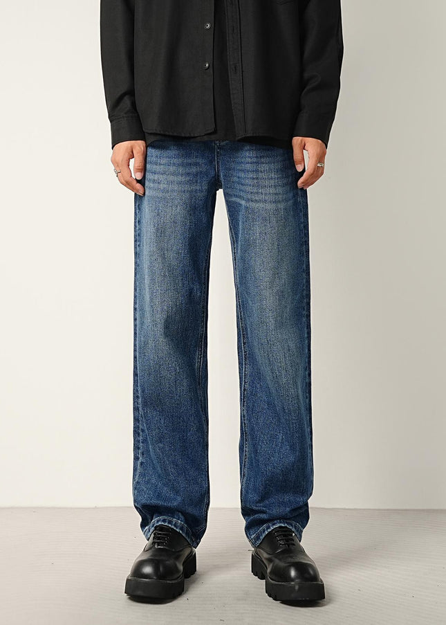 Classic Blue Wash Stretch Loose Straight-Leg Jeans - Men’s Jeans