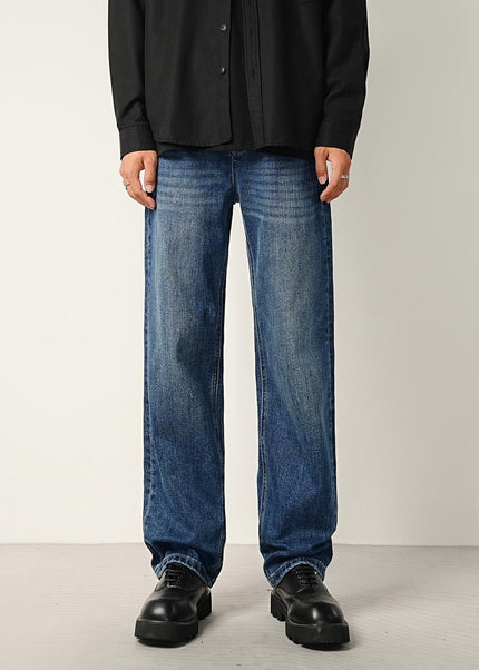 Classic Blue Wash Stretch Loose Straight-Leg Jeans - Men’s Jeans