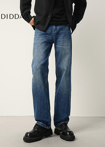 Classic Blue Wash Stretch Loose Straight-Leg Jeans - Men’s Jeans