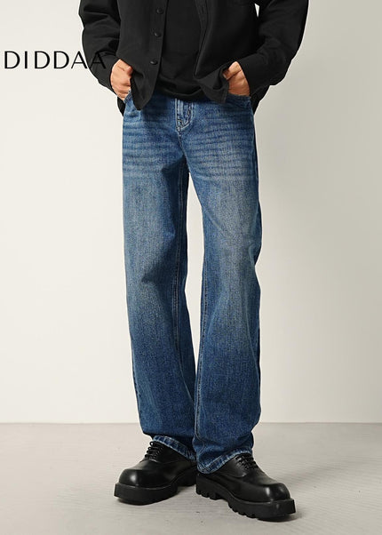 Classic Blue Wash Stretch Loose Straight-Leg Jeans - Men’s Jeans
