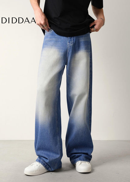 Classic Wash Draped Wide-Leg Jeans for Men and Women - Men’s Jeans