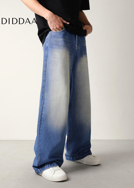 Classic Wash Draped Wide-Leg Jeans for Men and Women - Men’s Jeans