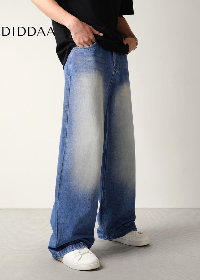 Classic Wash Draped Wide-Leg Jeans for Men and Women - Men’s Jeans