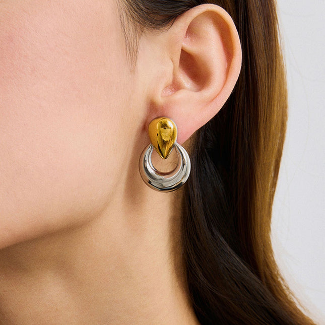 Jieding European and American stainless steel drop earrings, light luxury, high-end ear jewelry, design sense, niche titanium steel stud earrings across the border