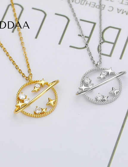 Clauve Pendant Necklace | Gold Zirconia Planet Chain - Silver - Necklaces