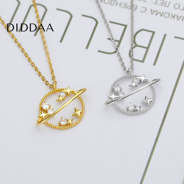 Clauve Pendant Necklace | Gold Zirconia Planet Chain - Silver - Necklaces