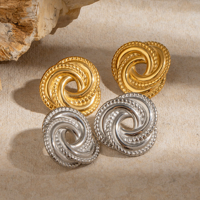 Jieding stainless steel threaded earrings, irregular geometric titanium steel vintage stud earrings, European and American fashion high-end ear accessories