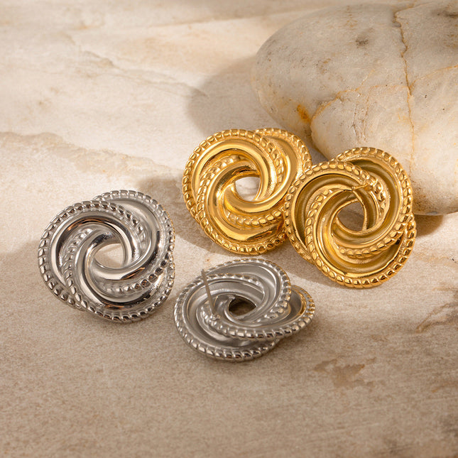 Jieding stainless steel threaded earrings, irregular geometric titanium steel vintage stud earrings, European and American fashion high-end ear accessories