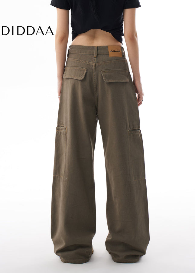 Coffee Green Loose Straight Leg Cargo Pants - Women’s Jeans