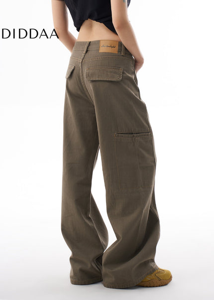 Coffee Green Loose Straight Leg Cargo Pants - Women’s Jeans