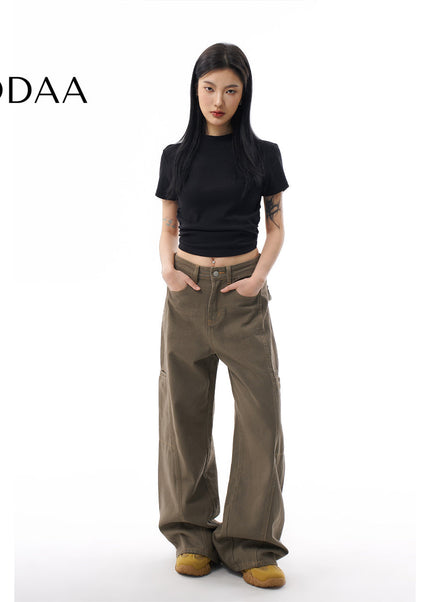 Coffee Green Loose Straight Leg Cargo Pants - XS / Green - Women’s Jeans