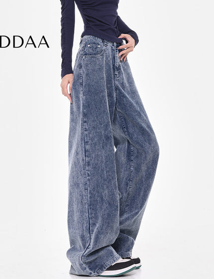 Coffee High Waist Loose Corduroy Jeans for Women - S / Mid Blue - Women’s Jeans