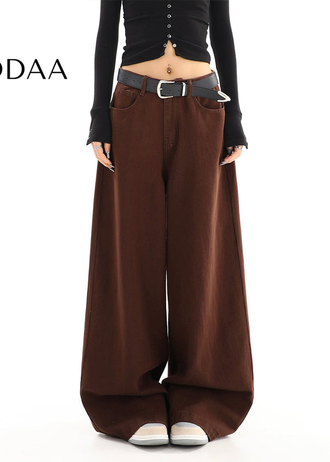 Coffee High-Waisted Loose Wide-Leg Jeans for Women - S / Brown - Women’s Jeans