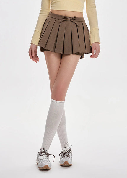 Coffee High-Waisted Slim A-Line Pleated Skirt - Skirts