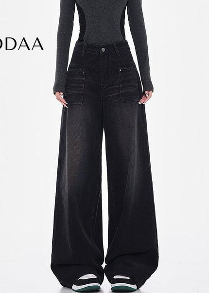 Coffee Vintage Washed Corduroy High Waist Jeans - S / Black - Women’s Jeans