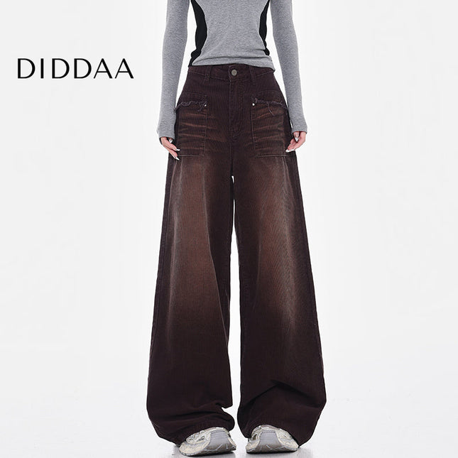 Coffee Vintage Washed Corduroy High Waist Jeans - S / Brown - Women’s Jeans