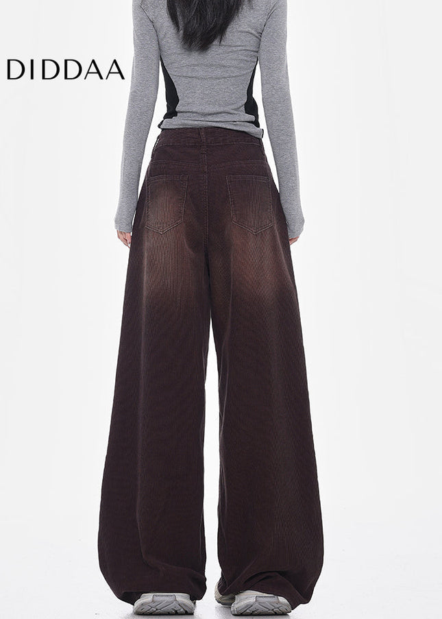 Coffee Vintage Washed Corduroy High Waist Jeans - Women’s Jeans