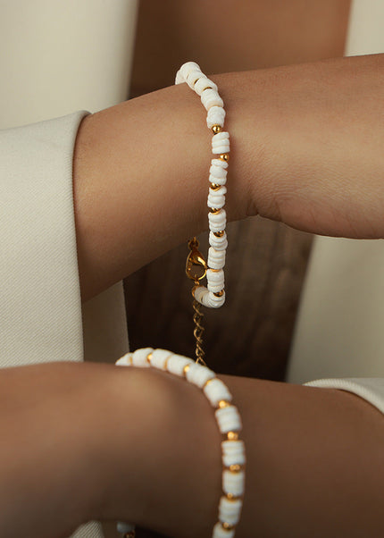 New retro light luxury European and American style fashion titanium steel gold-plated shell steel bead bracelet simple personality design jewelry women