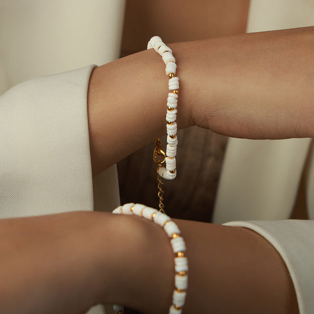 New retro light luxury European and American style fashion titanium steel gold-plated shell steel bead bracelet simple personality design jewelry women