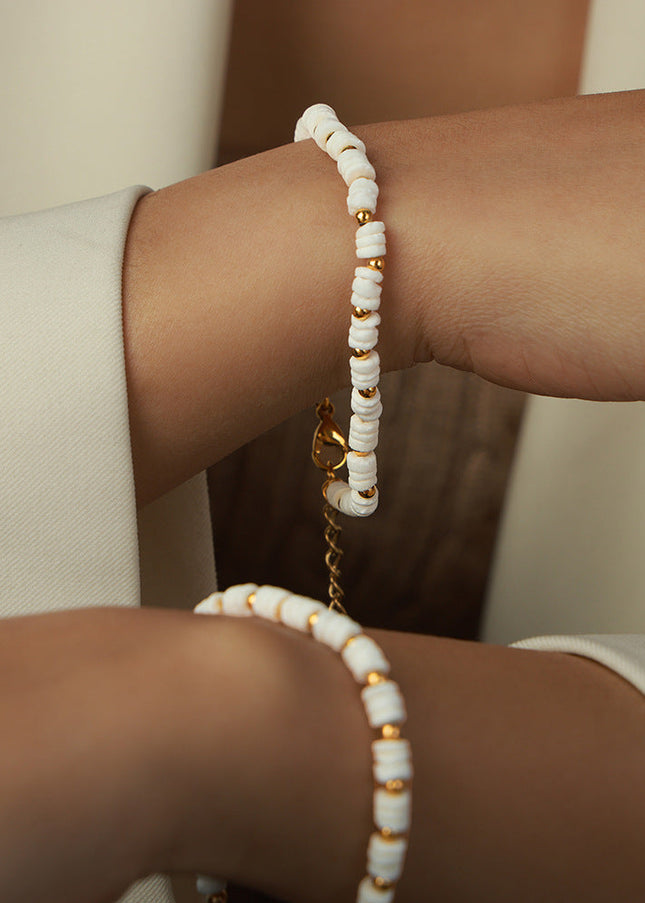 New retro light luxury European and American style fashion titanium steel gold-plated shell steel bead bracelet simple personality design jewelry women