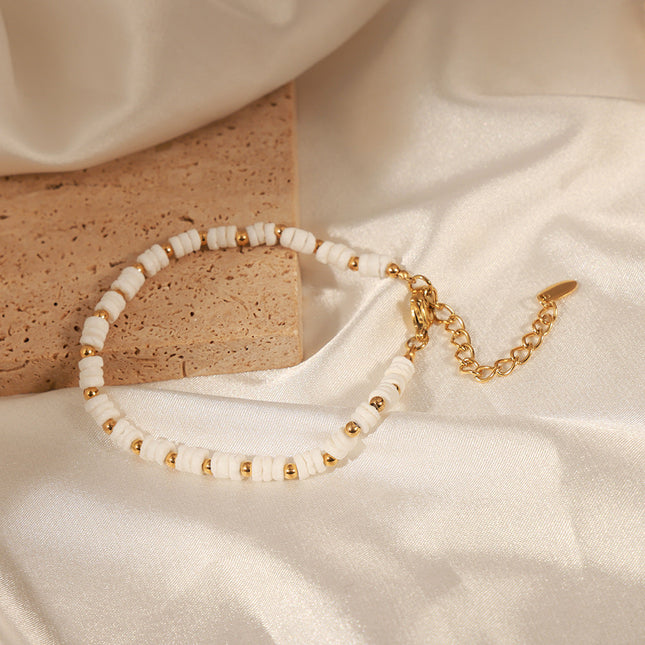 New retro light luxury European and American style fashion titanium steel gold-plated shell steel bead bracelet simple personality design jewelry women