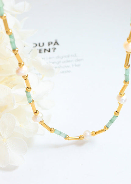 Exquisite art does not fade accessories aventurine stone freshwater pearl OT clasp design necklace French style ins jewelry