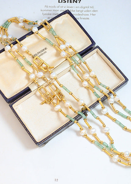 Exquisite art does not fade accessories aventurine stone freshwater pearl OT clasp design necklace French style ins jewelry