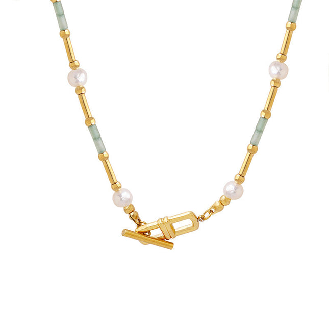 Exquisite art does not fade accessories aventurine stone freshwater pearl OT clasp design necklace French style ins jewelry