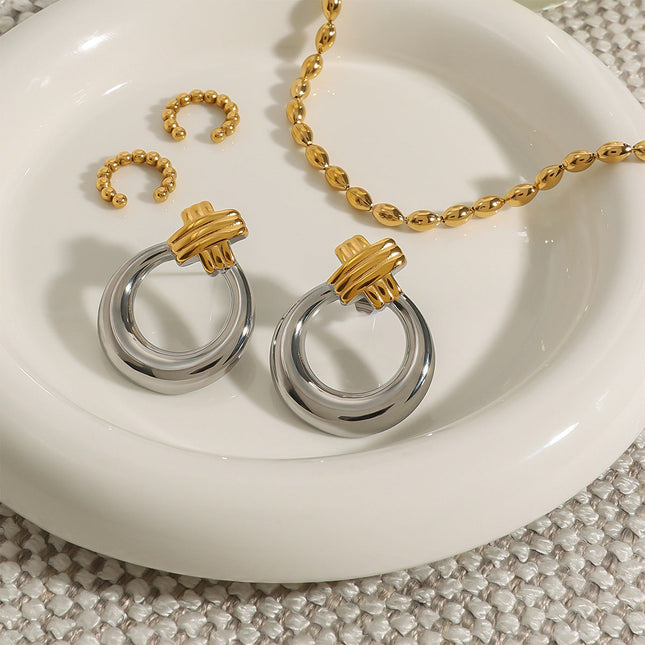 Jieding European and American stainless steel color-blocked circle earrings high-end niche earrings titanium steel earrings cross-border earrings