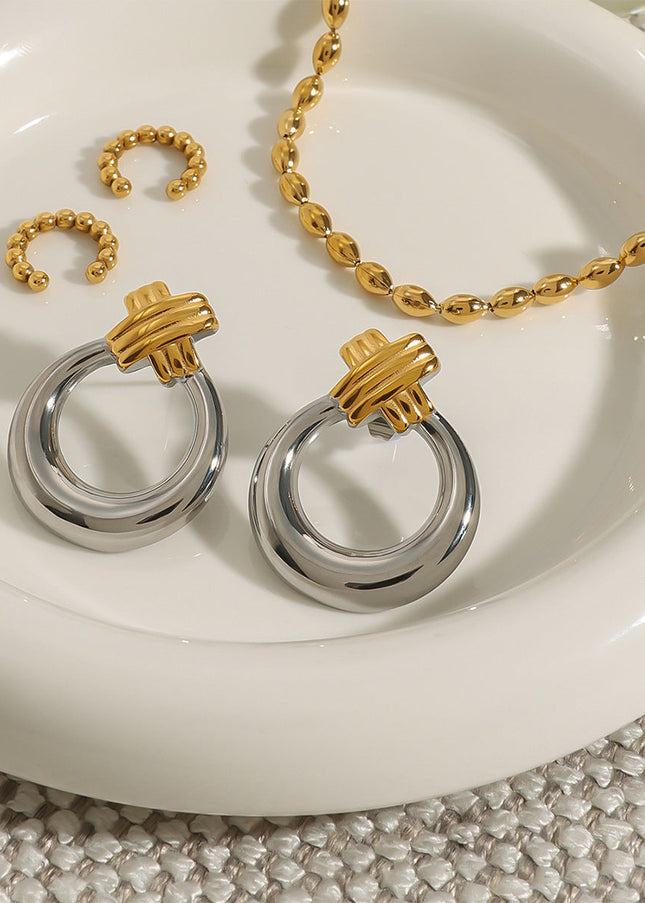 Jieding European and American stainless steel color-blocked circle earrings high-end niche earrings titanium steel earrings cross-border earrings