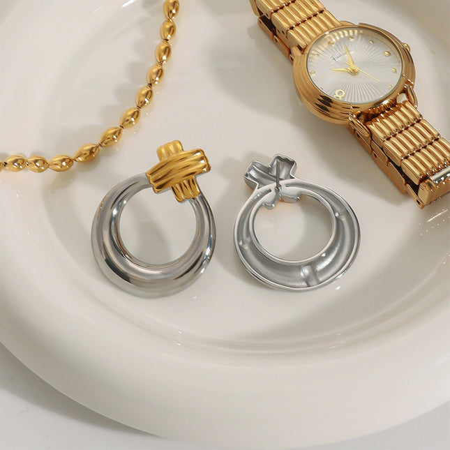 Jieding European and American stainless steel color-blocked circle earrings high-end niche earrings titanium steel earrings cross-border earrings