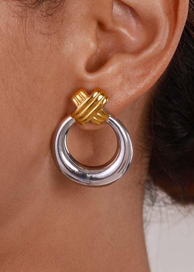 Jieding European and American stainless steel color-blocked circle earrings high-end niche earrings titanium steel earrings cross-border earrings