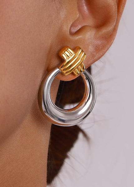 Jieding European and American stainless steel color-blocked circle earrings high-end niche earrings titanium steel earrings cross-border earrings