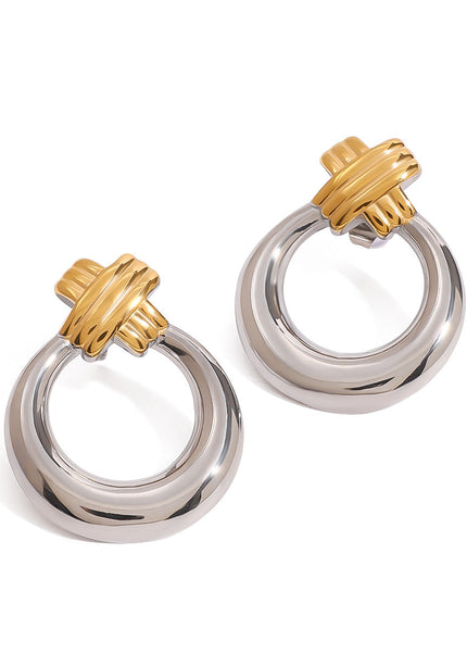 Jieding European and American stainless steel color-blocked circle earrings high-end niche earrings titanium steel earrings cross-border earrings