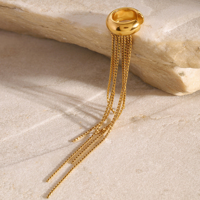 Jieding European and American stainless steel tassel earrings, no ear piercings, ear bone clips, high-end light luxury earrings, titanium steel cross-border jewelry