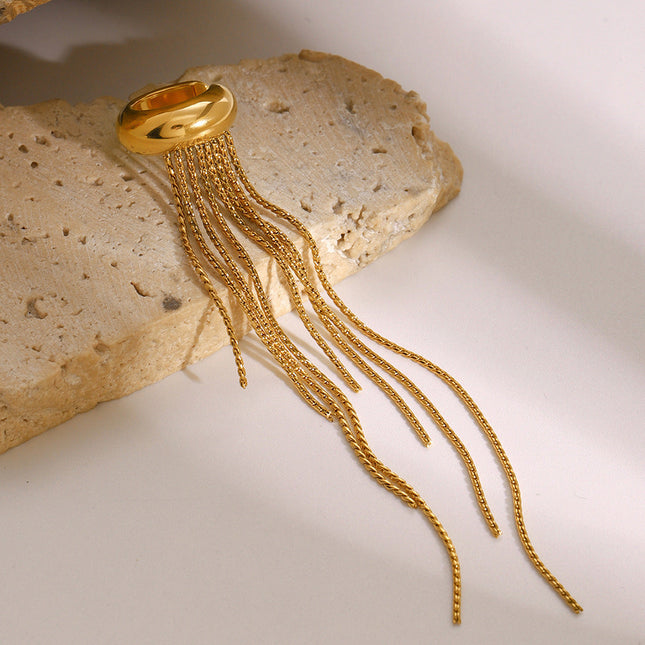 Jieding European and American stainless steel tassel earrings, no ear piercings, ear bone clips, high-end light luxury earrings, titanium steel cross-border jewelry