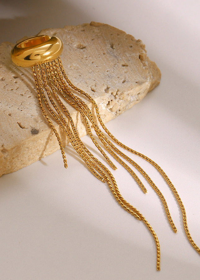 Jieding European and American stainless steel tassel earrings, no ear piercings, ear bone clips, high-end light luxury earrings, titanium steel cross-border jewelry