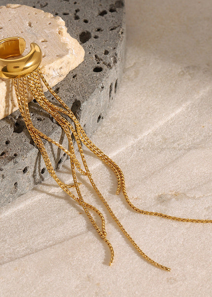 Jieding European and American stainless steel tassel earrings, no ear piercings, ear bone clips, high-end light luxury earrings, titanium steel cross-border jewelry