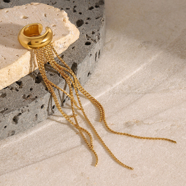 Jieding European and American stainless steel tassel earrings, no ear piercings, ear bone clips, high-end light luxury earrings, titanium steel cross-border jewelry