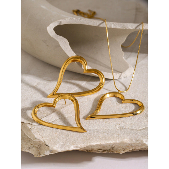 18k gold stainless steel twisted love line pendant necklace women's ins fashion simple trend titanium steel earrings