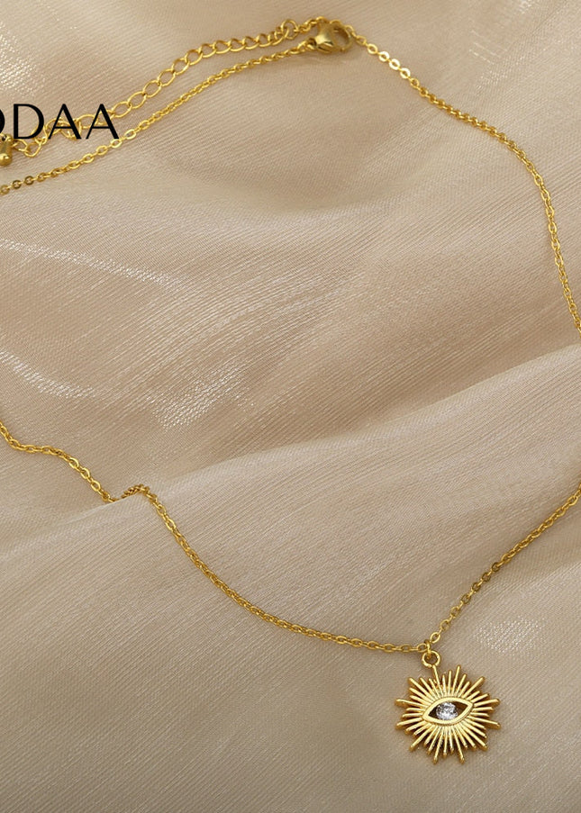 Coursee Pendant Necklace | Gold Zirconia Evil Eye Chain - Necklaces